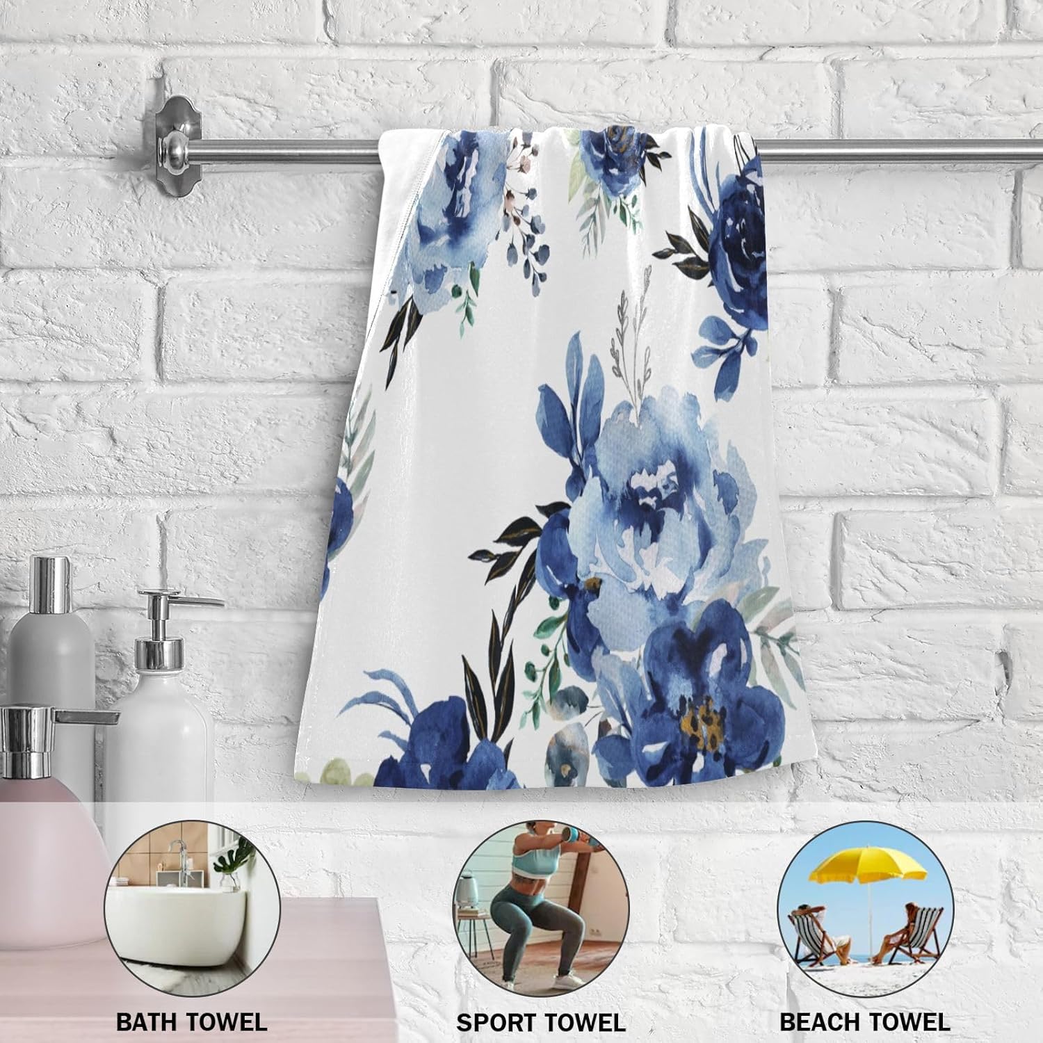 HUAZHIKOU Spring Navy Floral Hand Towels