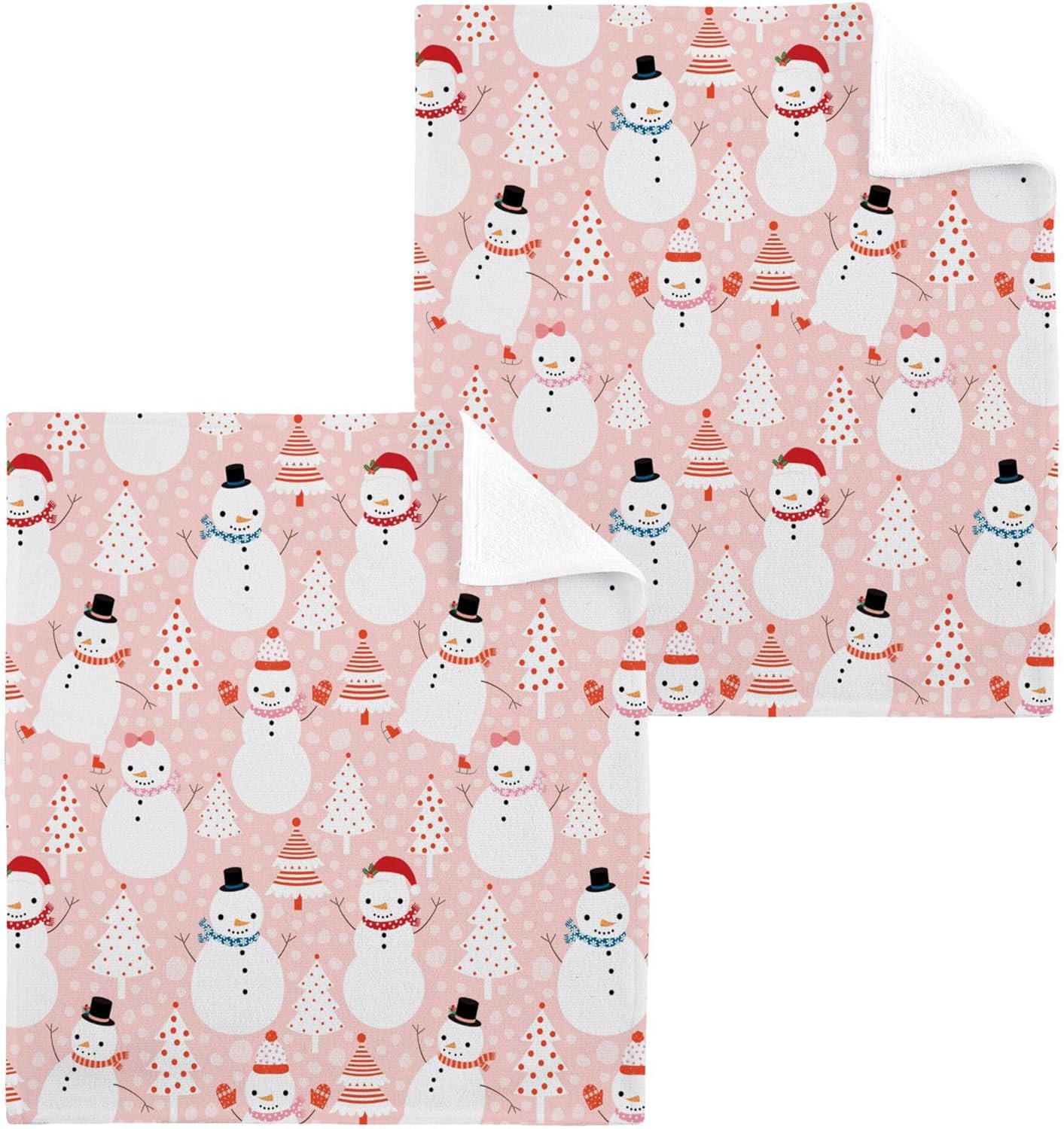 Xigua Christmas Snowman Washcloths Set of 2 12 x 12 Inch