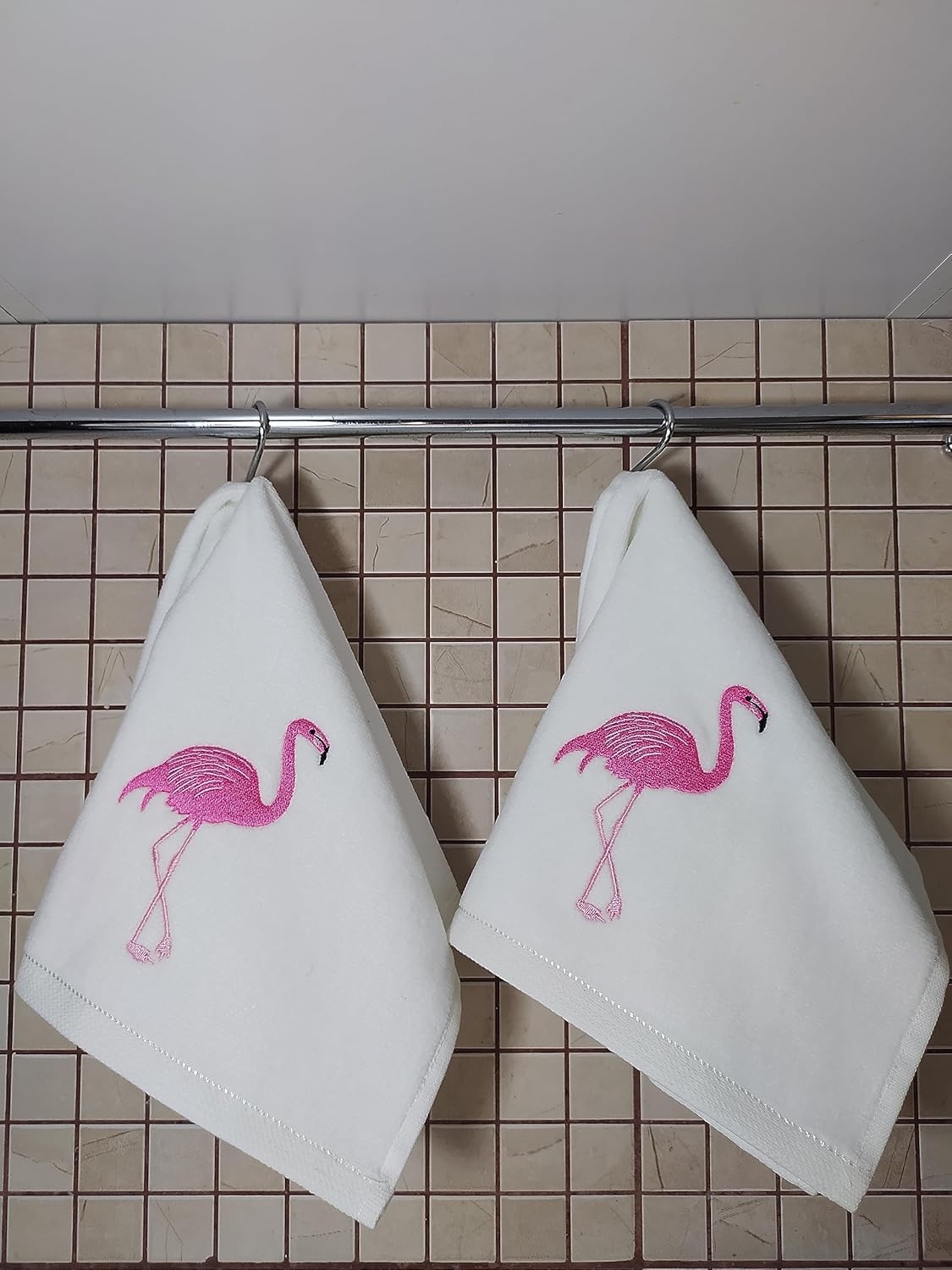 2-Pack Flamingo Cotton Hand Towels White - Perfect for Bathroom Kitchen