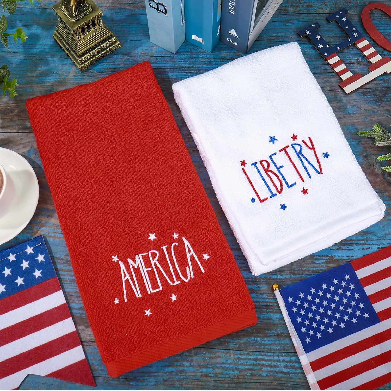 3Pcs Patriotic Hand Towels America Liberty Freedom Red Blue White