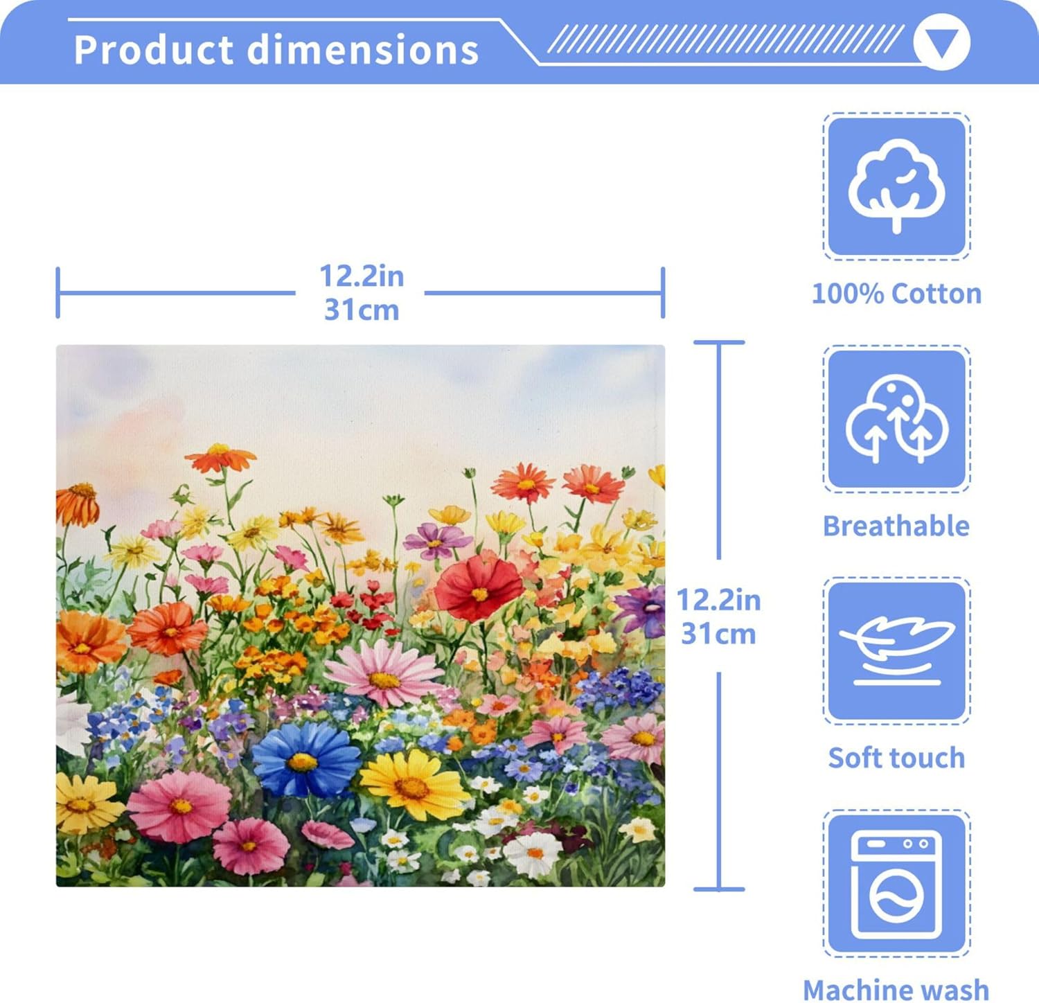 Colorful Wildflowers Washcloth Set - 12x12 Durable Absorbent