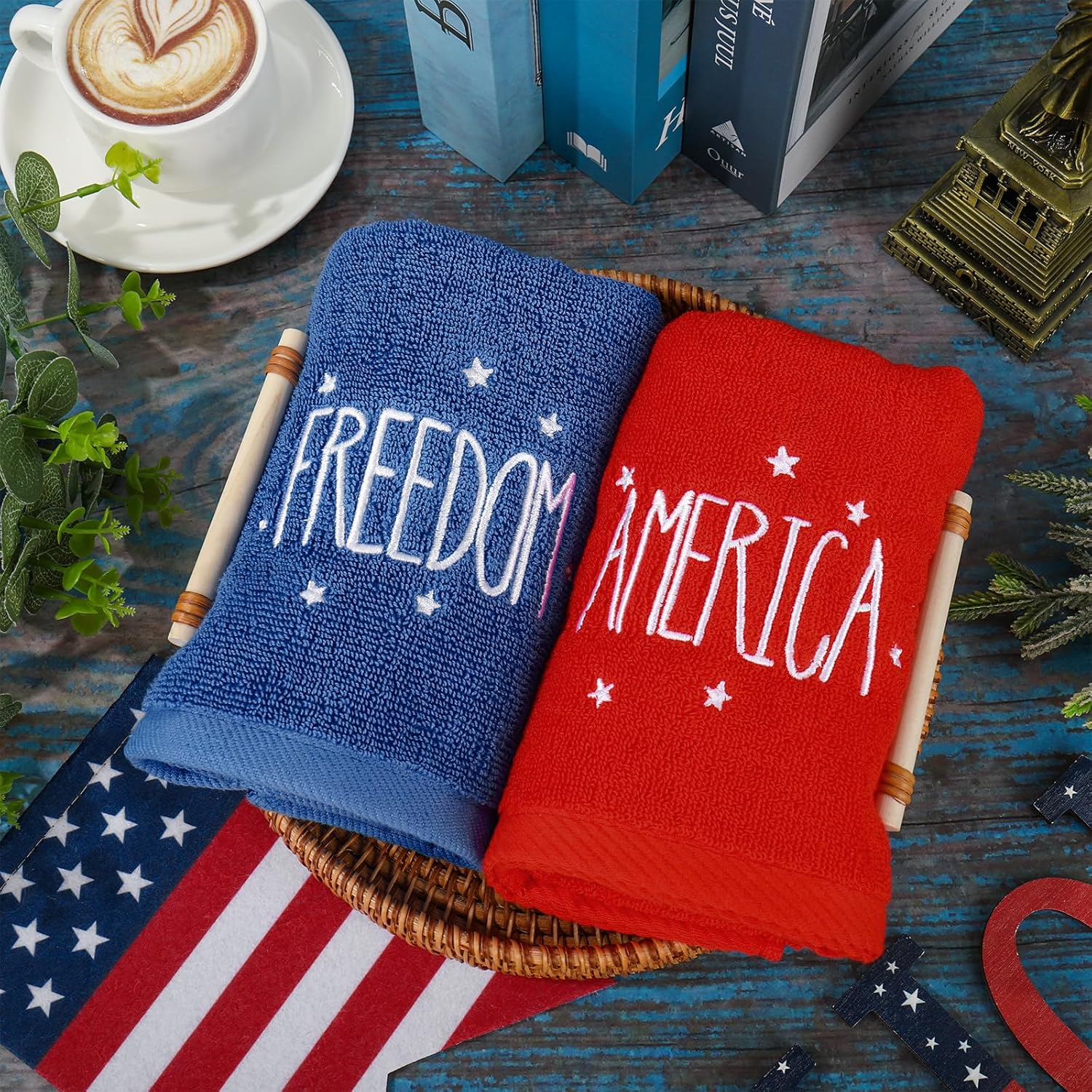 3Pcs Patriotic Hand Towels America Liberty Freedom Red Blue White