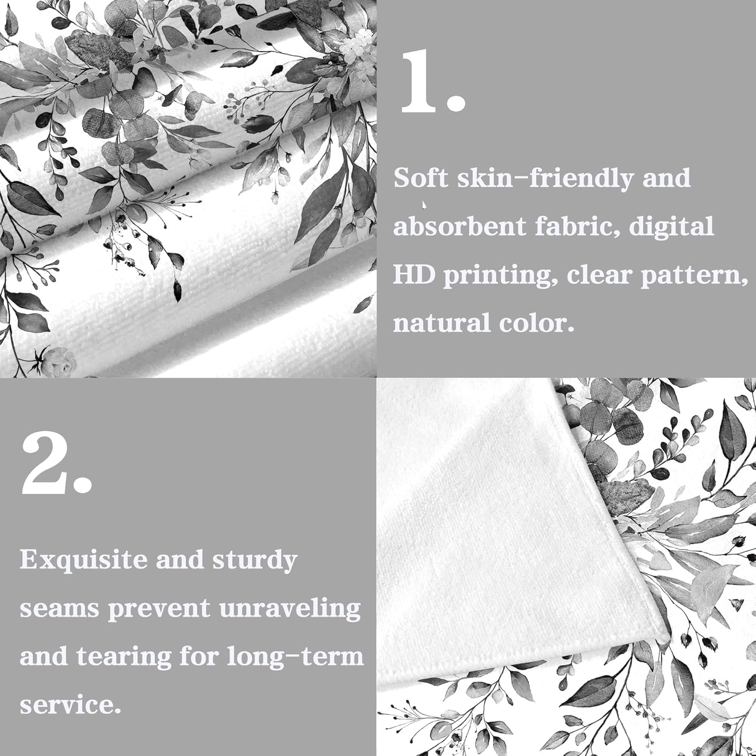 Premium 2-Pack Gray Eucalyptus Bathroom Hand Towels