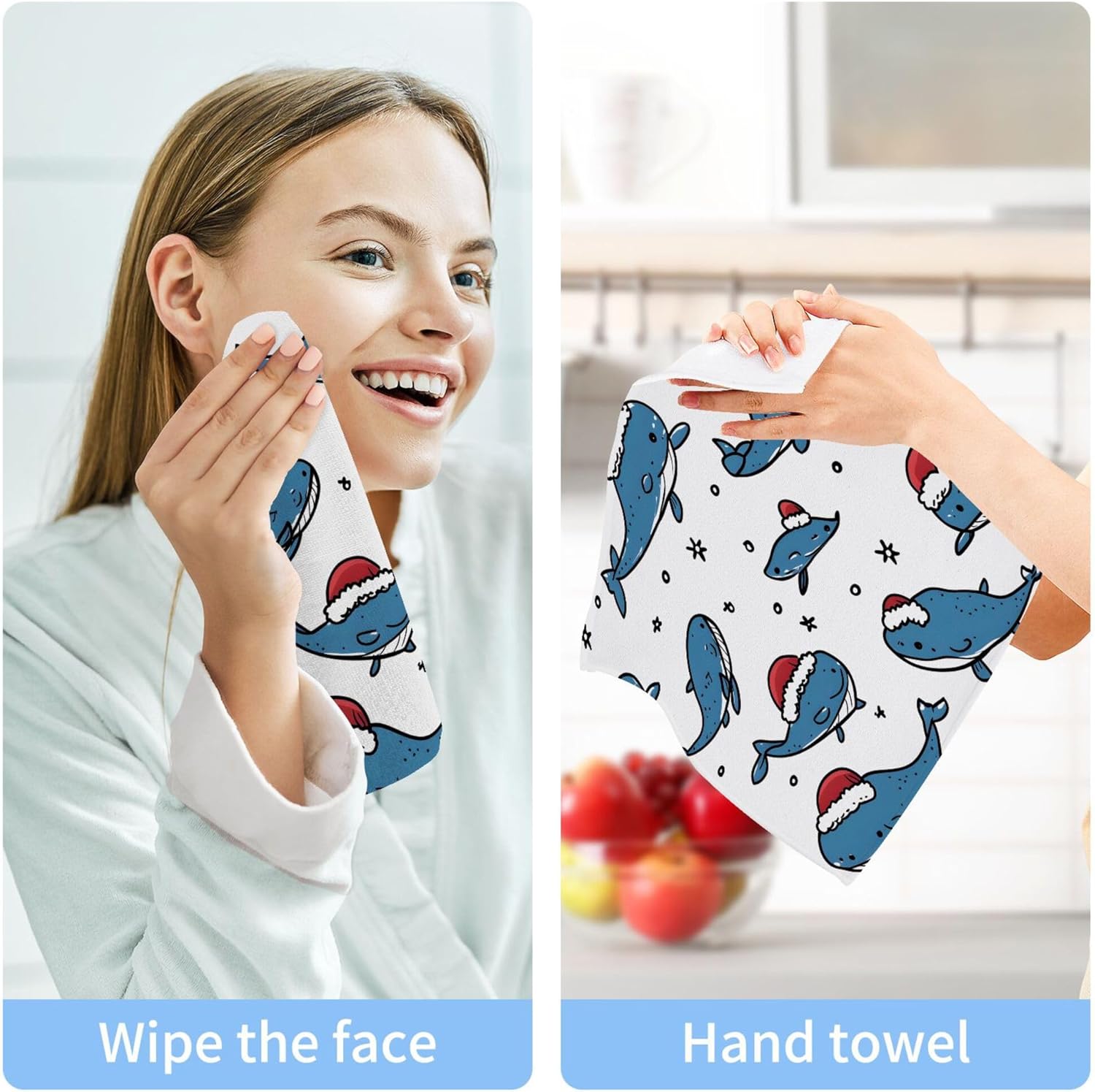Xigua Blue Whales Washcloths Set of 2 - 12x12 Inch