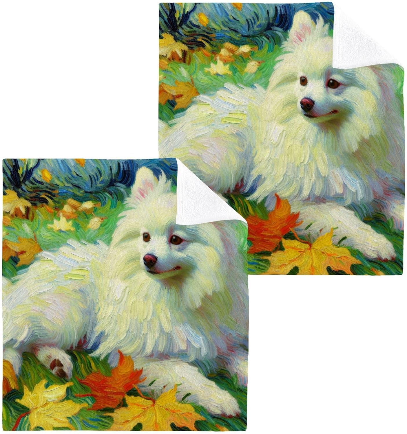 Two-Piece Set - Van Gogh Spitz Autumn Washcloths Towels