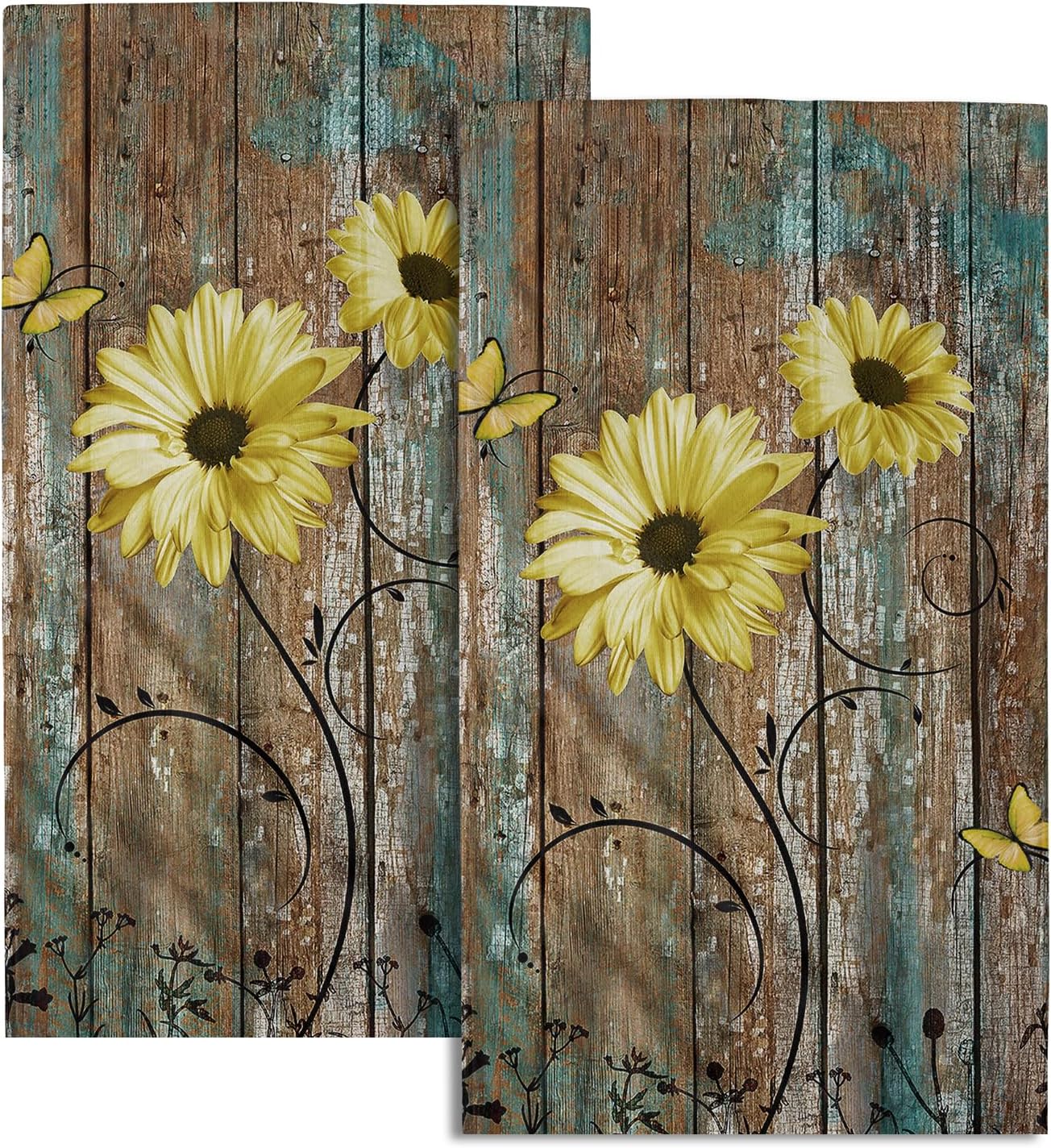 Giwawa Rustic Barn Sunflower Wooden Hand Towel Set