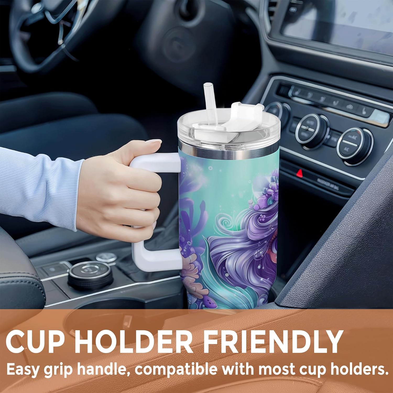 Personalized Mermaid Tumbler with Handle and Straw 40oz Premium Gift