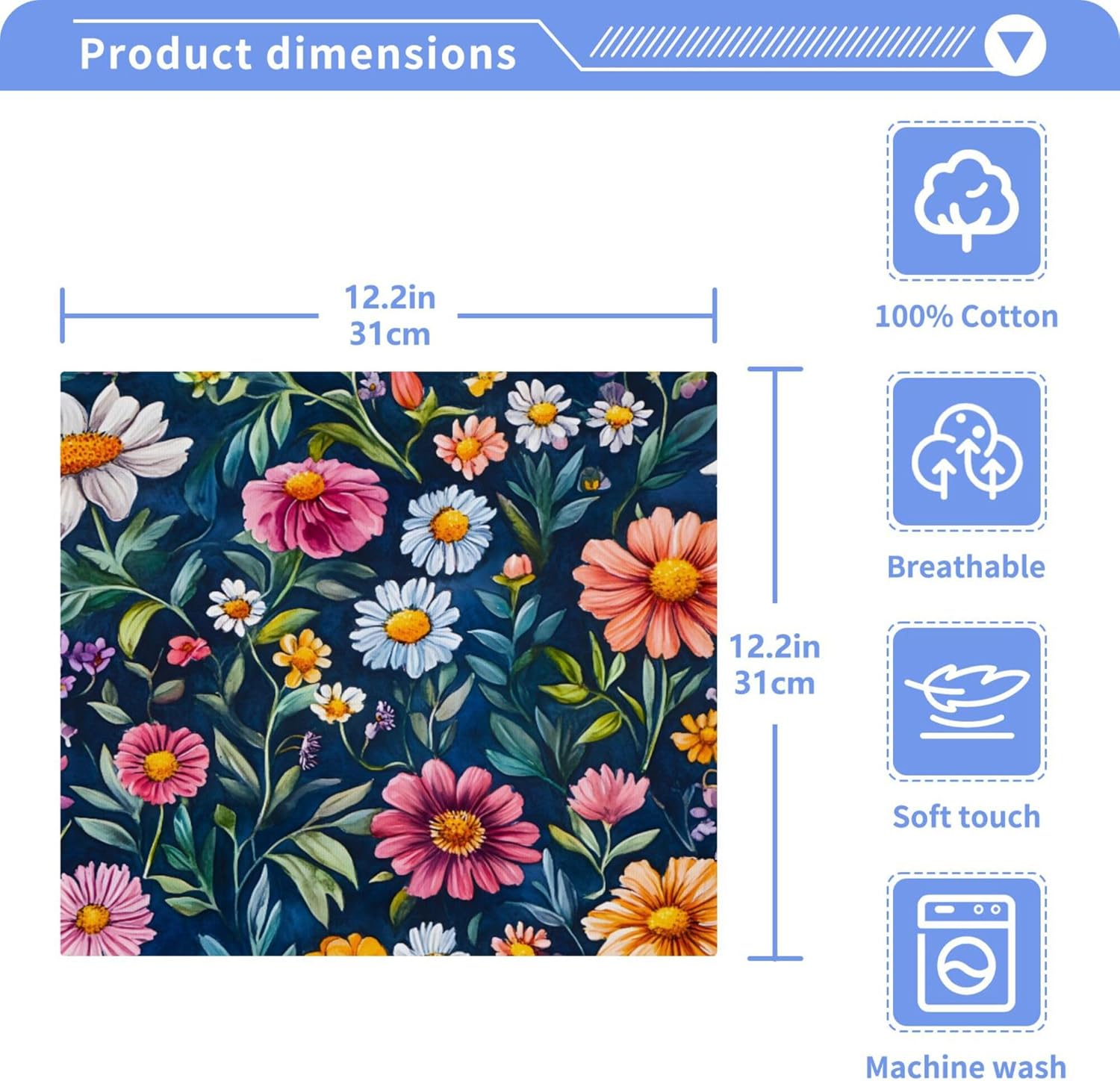 Durable Washcloth Set with Wildflowers 2-12 Sizes