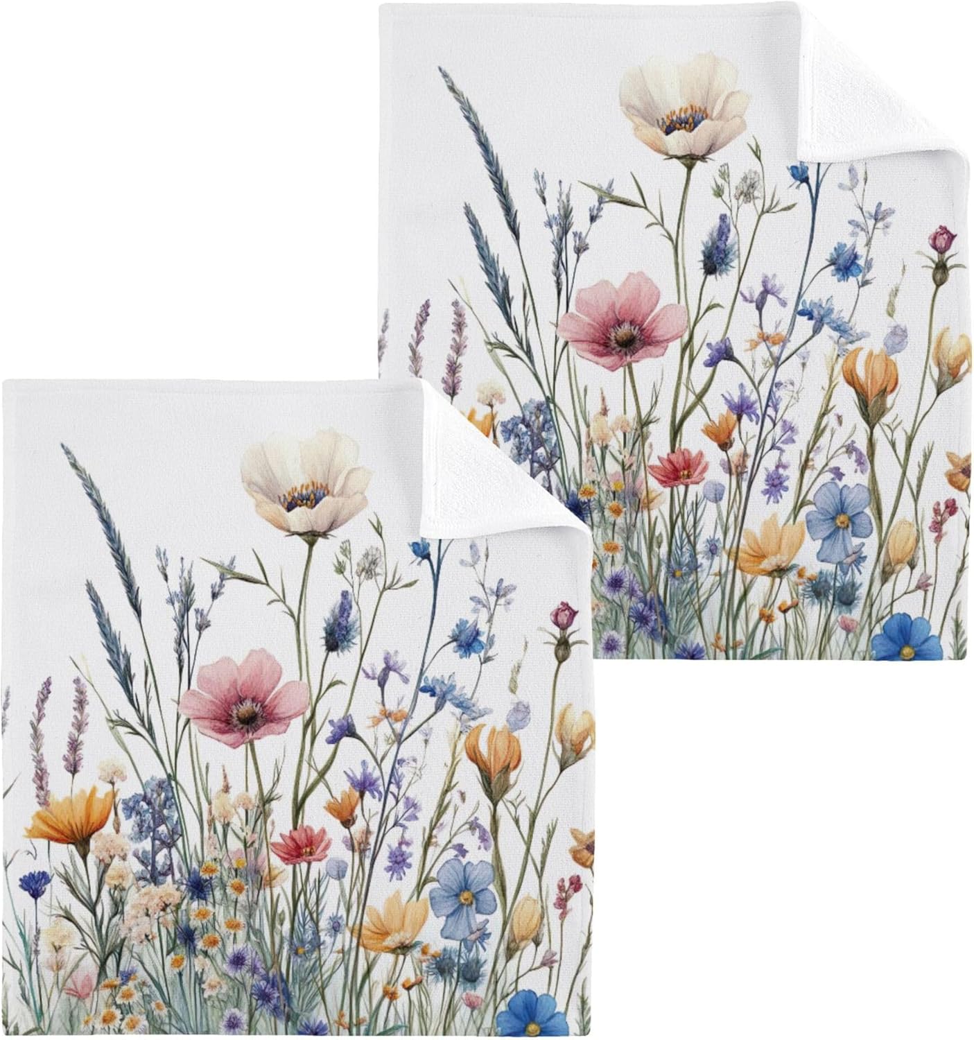 Xigua Wildflowers Washcloths Set of 2 12x12 Inch