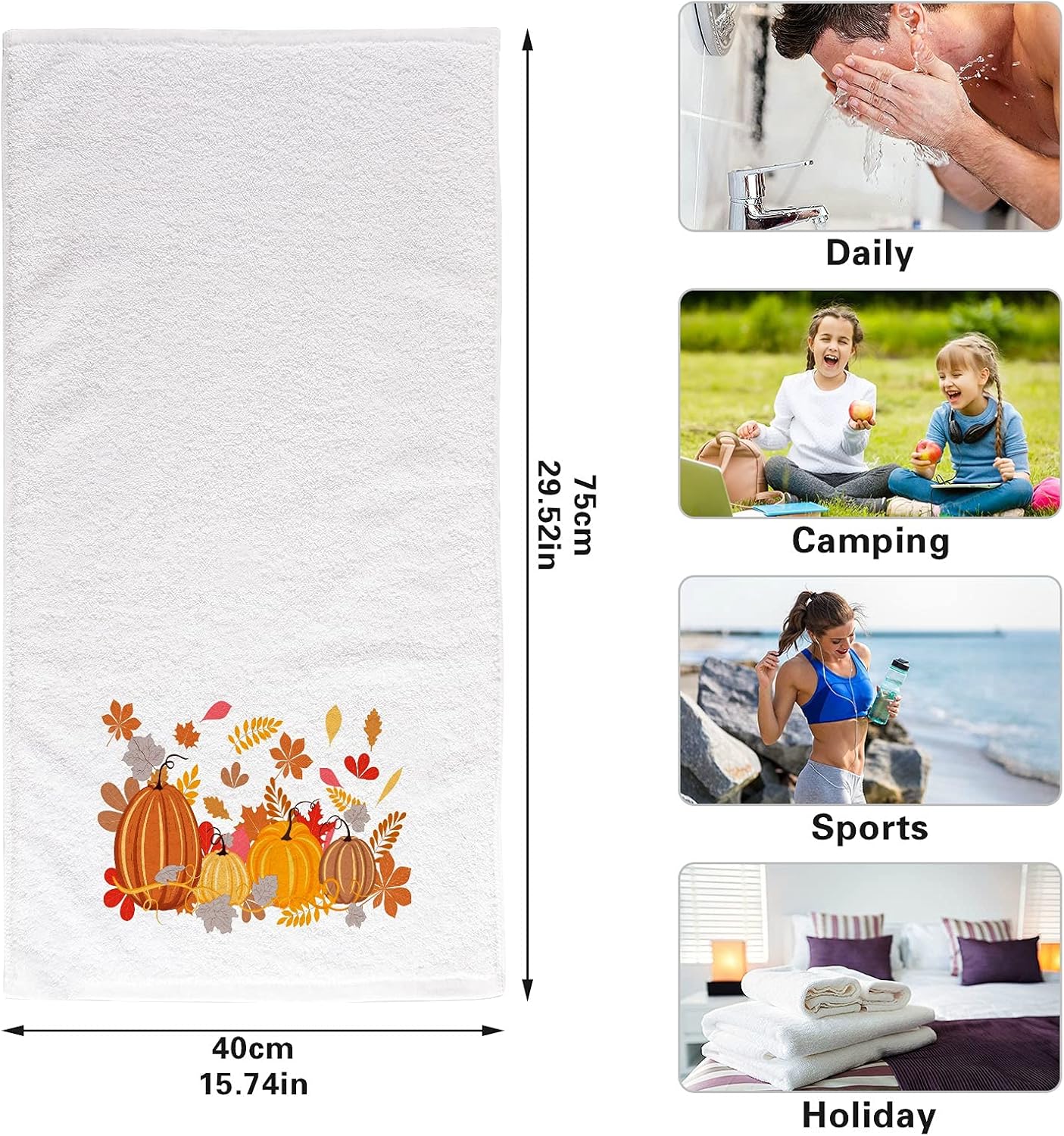 Autumn Leaves Pumpkins Hand Towels Fall Thanksgiving Red Orange Cotton Washcloths