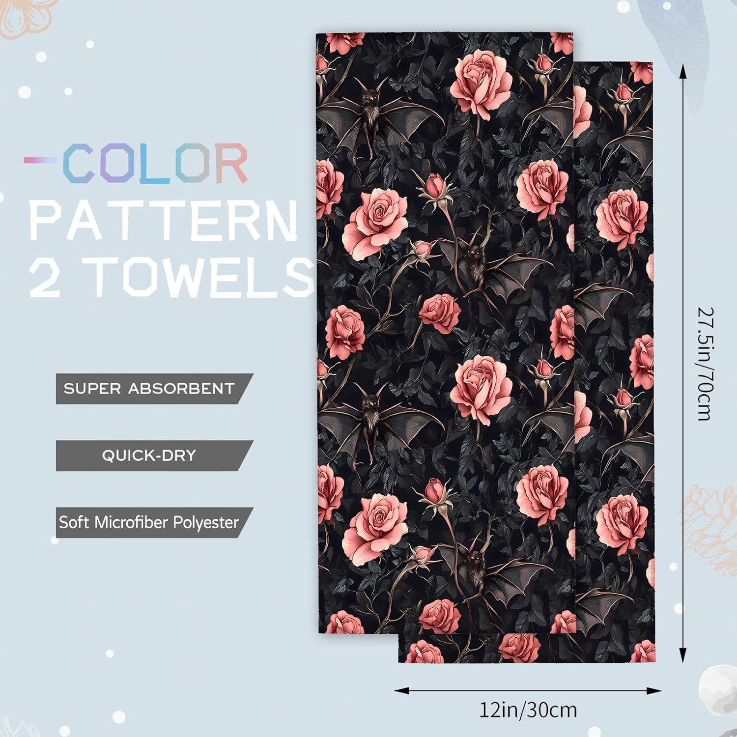 Amprey Gothic Rose 2-Pack Hand Towels