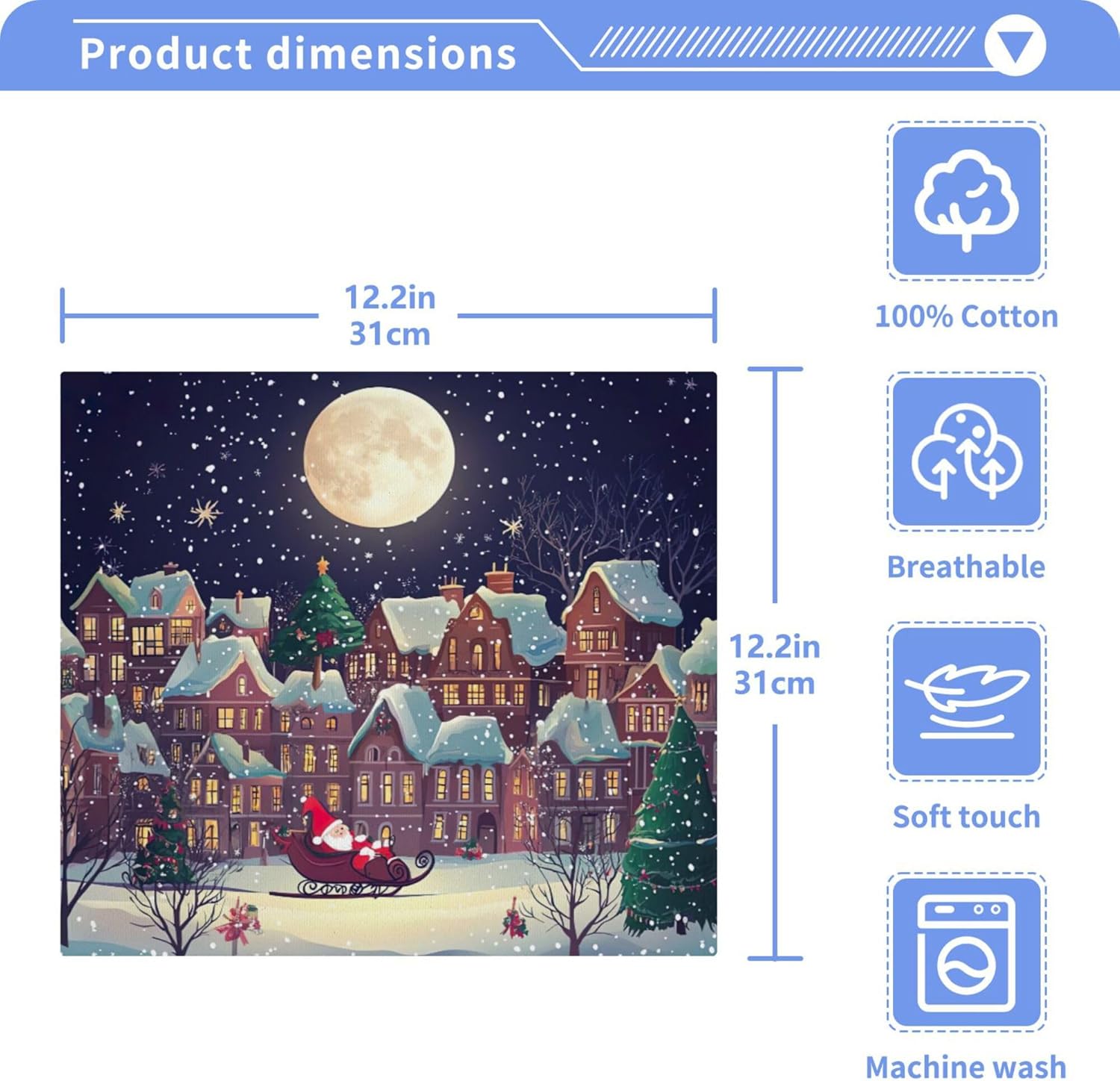Christmas Night Scene Washcloth Set of 2-12 - Fast Drying 12x12 Inch Towels