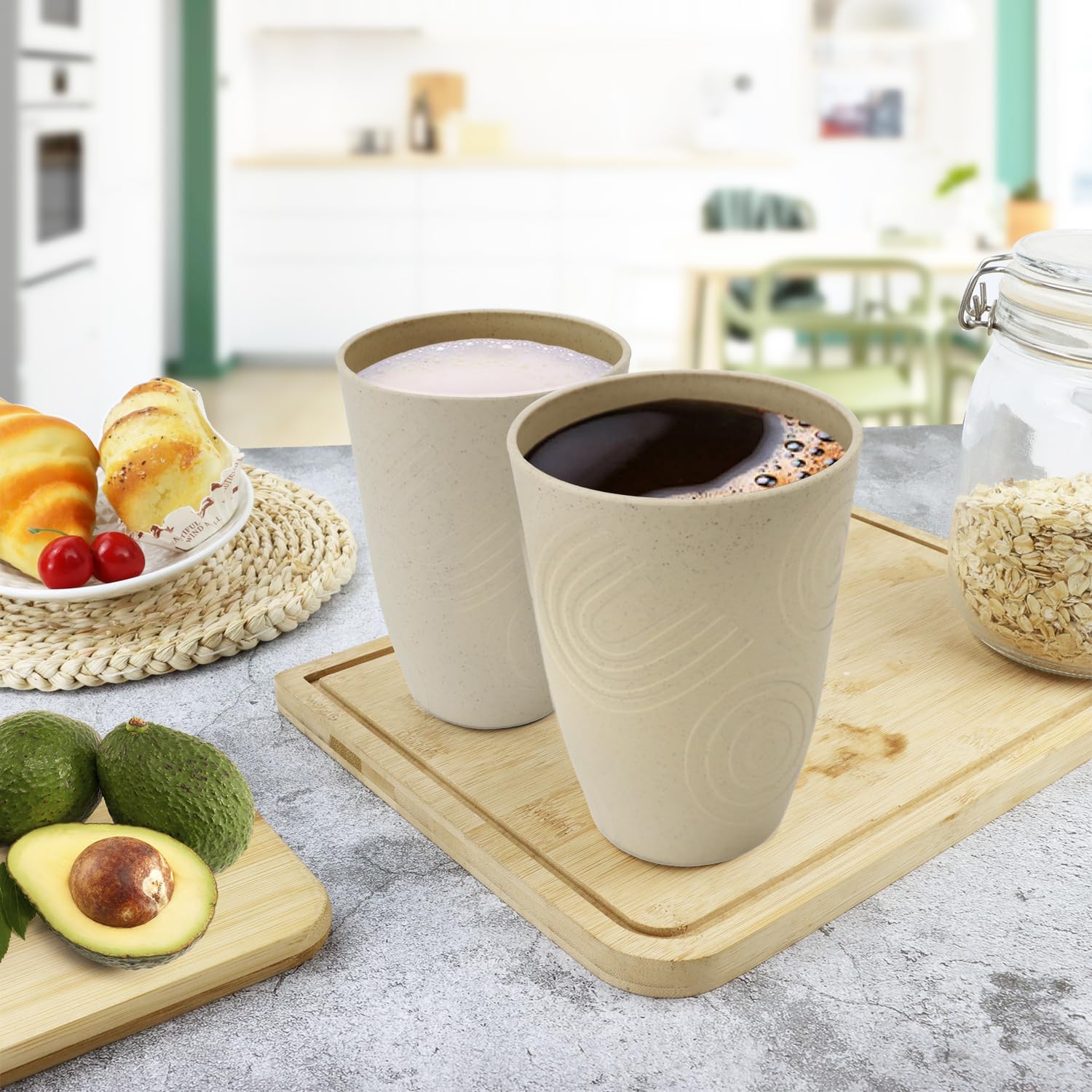 BUSOKIP Wheat Straw Cups 6 PCS Set 16 Oz Reusable