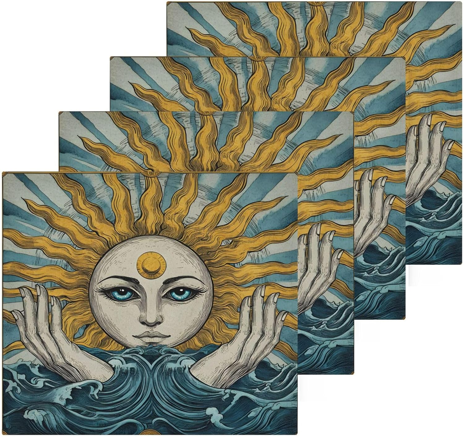Xigua Sun and Eyes Washcloths Set of 2 12x12 Inch