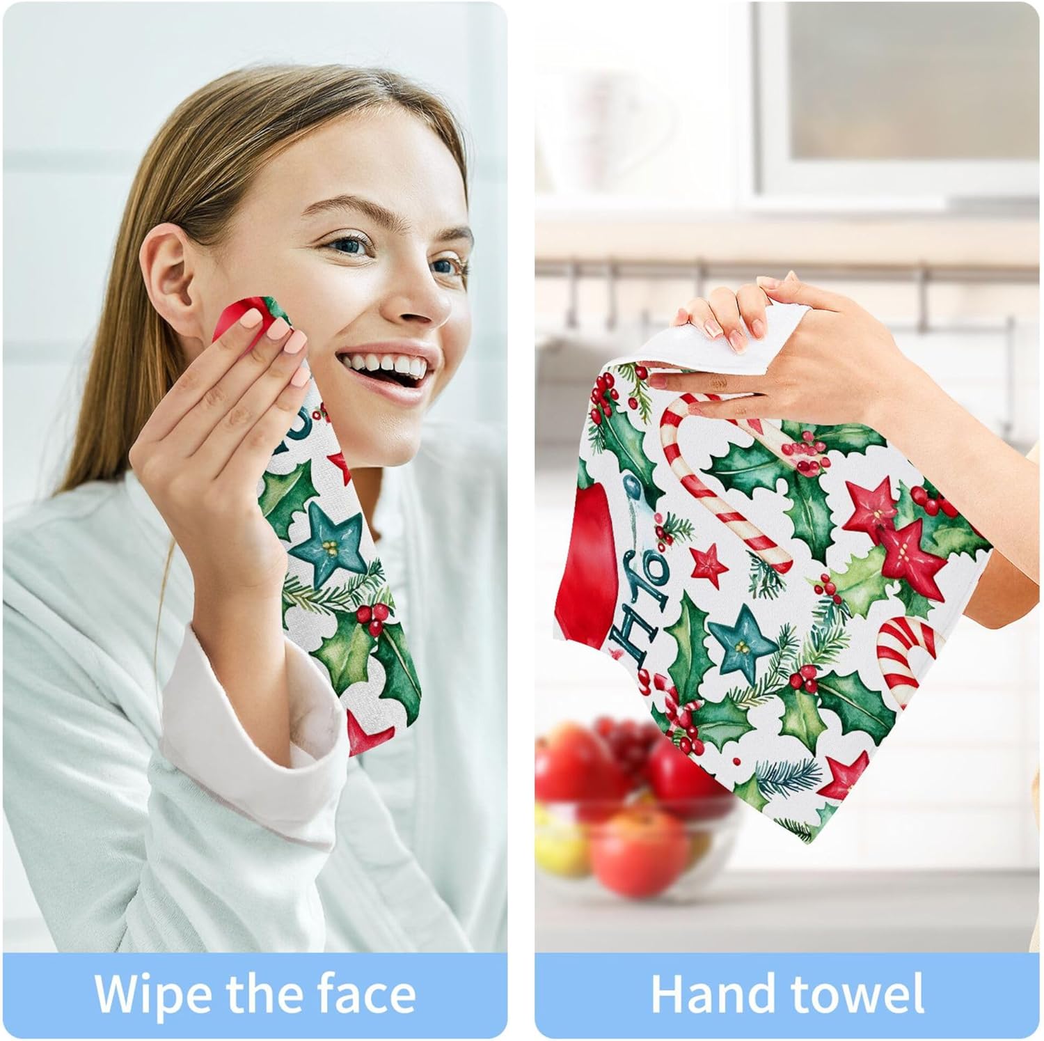 Xigua Watercolor Christmas Washcloths Set of 2