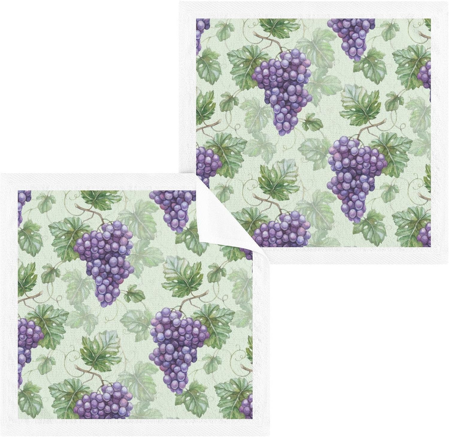 ALAZA Purple Grapes Cotton Washcloths Set 2 Pack