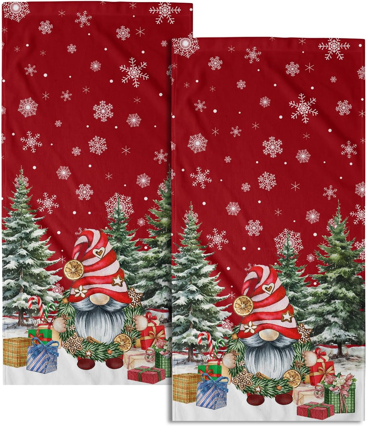 Red Christmas Gnome Hand Towel Set of 2 Winter Snowflake Towel 1