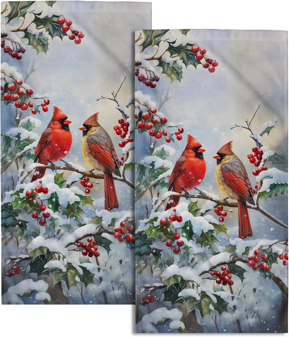 Granbey Winter Red Bird Hand Towels Pack of 2 1