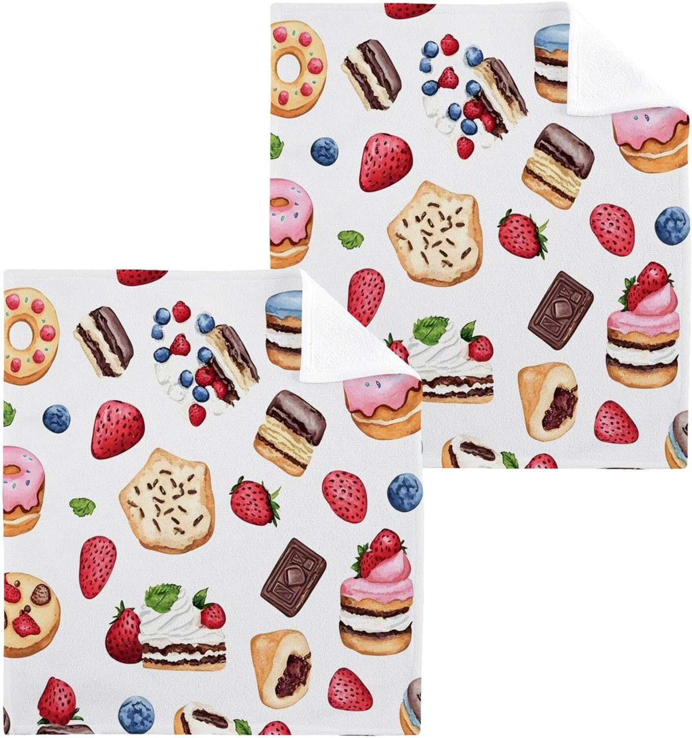 Xigua Cute Watercolor Sweets Washcloths Set of 2
