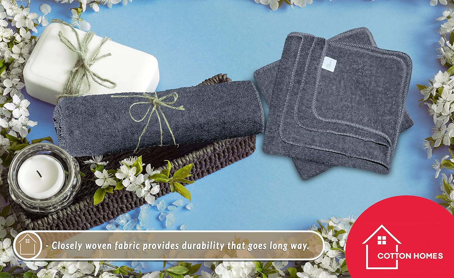 100 Cotton Washcloth Set 50 Pack 11x11 Grey with Free Apron