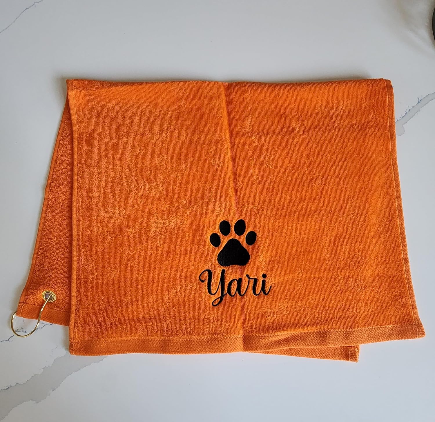 Personalized Dog Towel with Embroidered Name Clip Small Orange