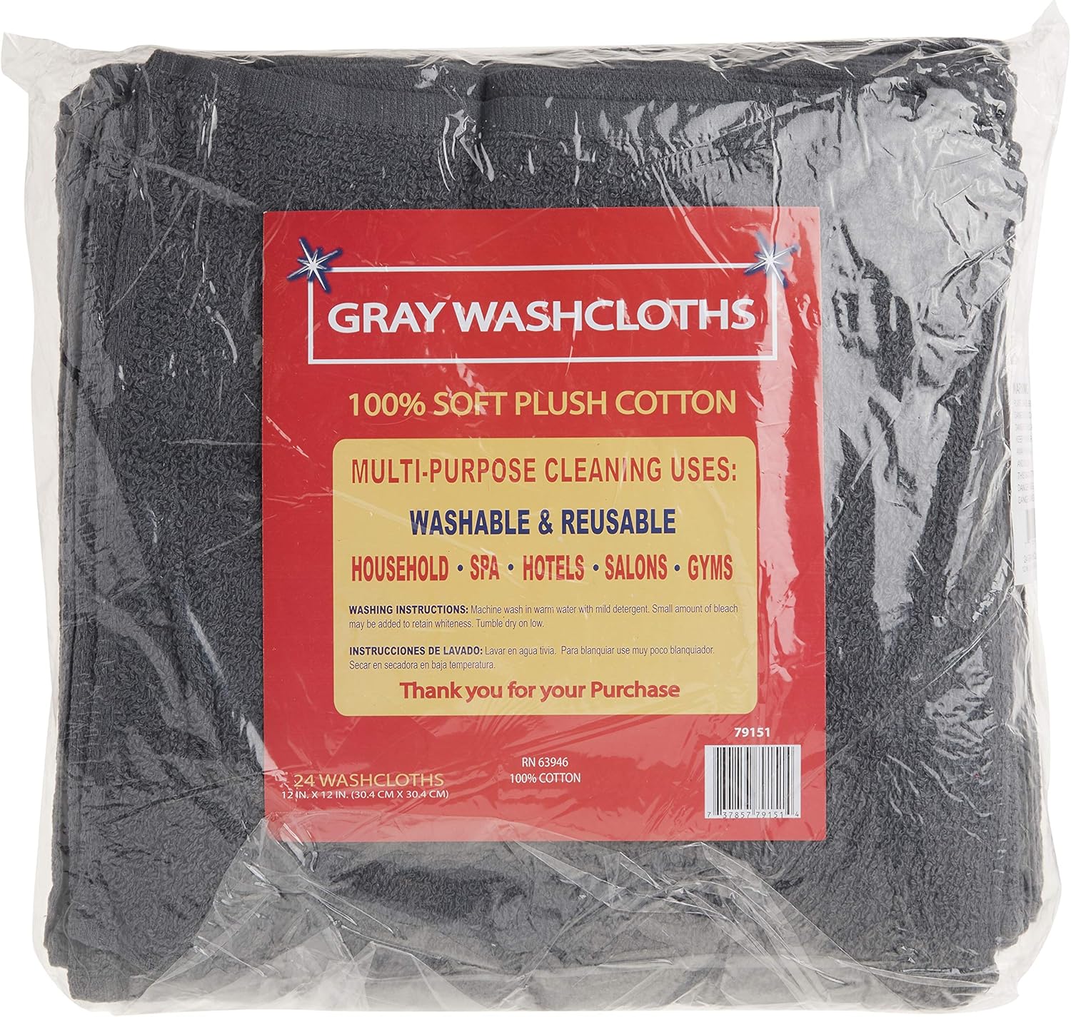 SIMPLI-MAGIC Gray Washcloths 24 Count 12x12