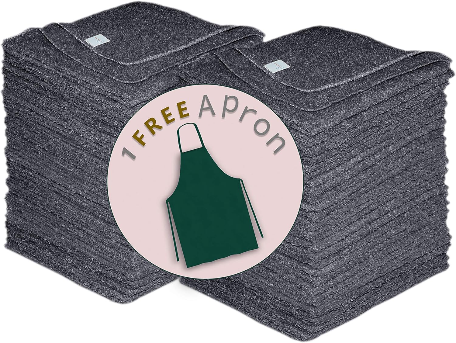 100 Cotton Washcloth Set 50 Pack 11x11 Grey with Free Apron