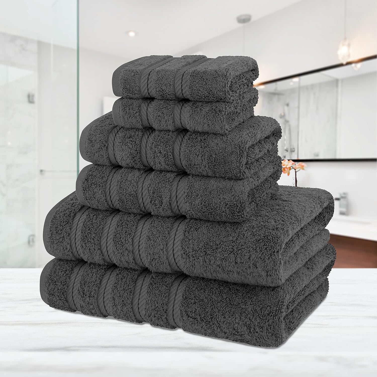 American Soft Linen MediumLarge Unisex Robe 6-Piece Towel Set Bundle Boho Vibes