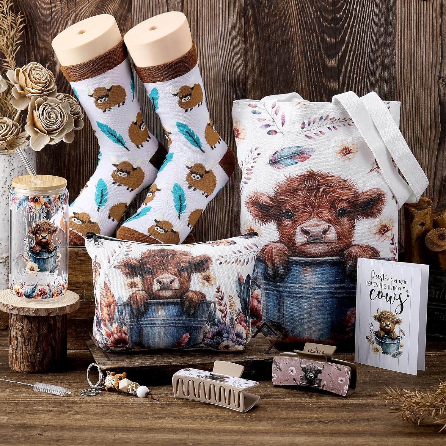 Skylety 8 Pcs Western Highland Cow Gifts Set for Women