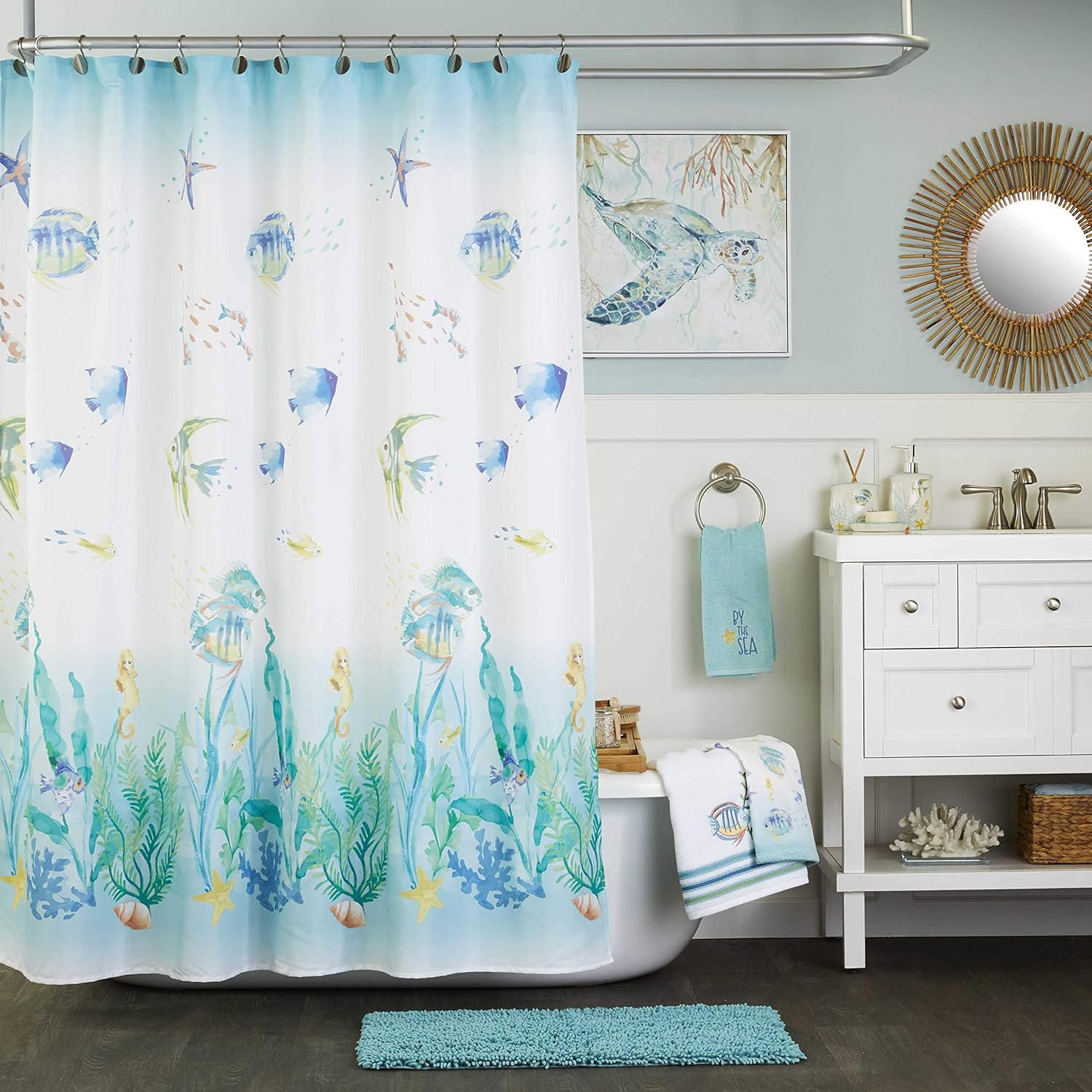 Elegant Ocean Watercolor Hand Towels White 2-Pack