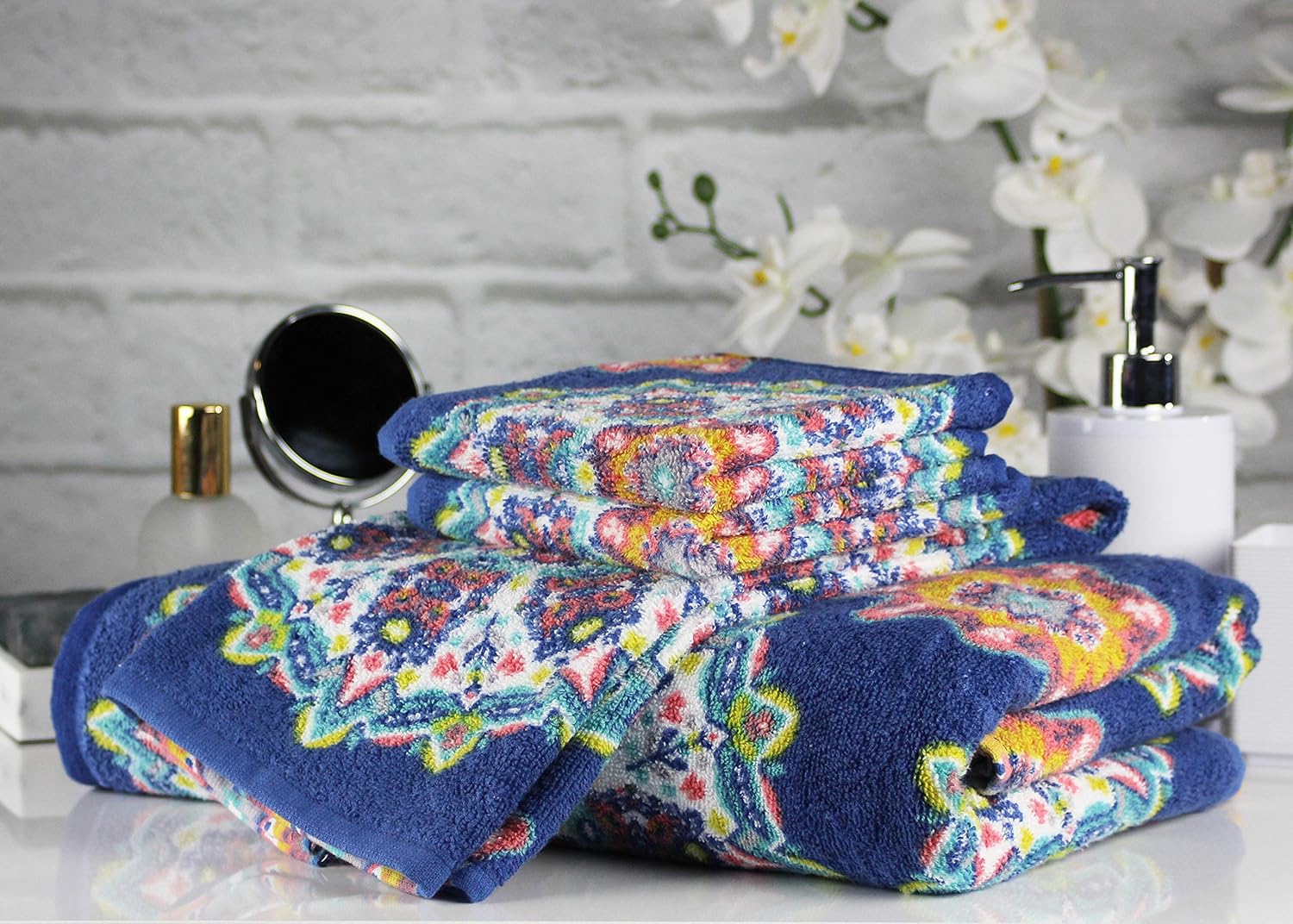 Peach Oak Tribal Medallion Washcloths 10-Piece Set Eco-Friendly Durable