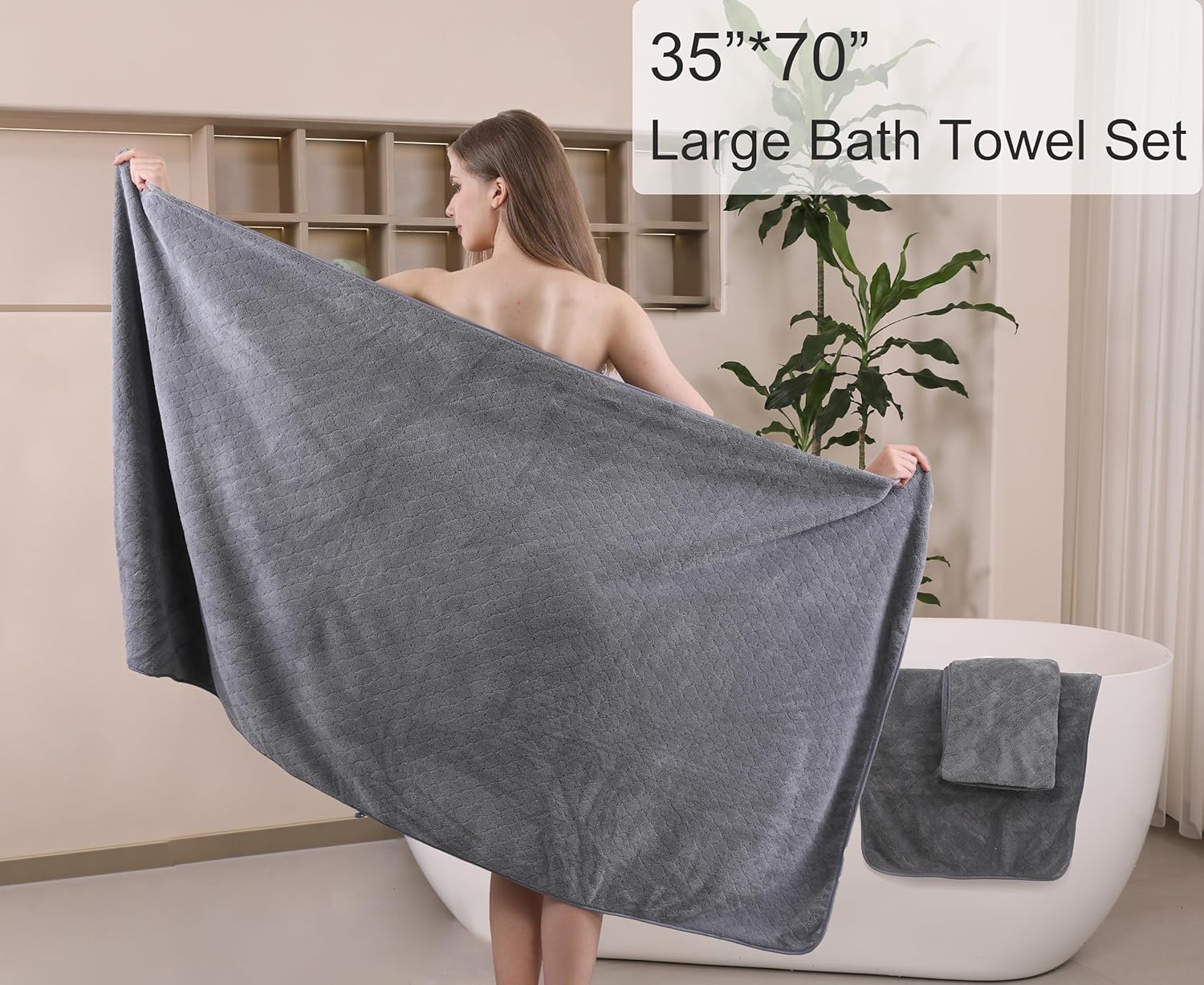 Ycosy 4-Piece Gray Bath Towel Set 35x70 Inches